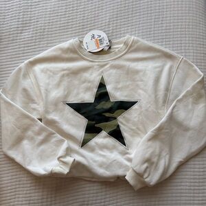 White Sweatshirt with Camouflage Star